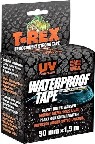 Produktbild: T-Rex 827-00 Waterproof Tape – Wasserdichtes, wetterfestes Reparaturband zum Befestigen und Abdichten – 50mm x 1,5m