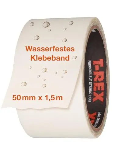 Produktbild: T-Rex – Waterproof Transparentes Klebeband 50mm x 1,5m – Selbstklebendes Reparaturband für Pools, Outdoor, Risse & Lecke – Pool flicken Unterwasser – UV- & hitzeresistent – Flexibel & extrem stark