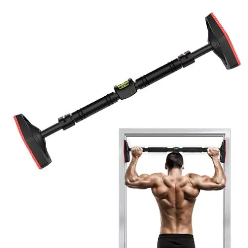 Produktbild: Tribe WOD Türrahmen Klimmzugstange, 76x15 cm - Pullup Bar für Türrahmen ohne Schrauben - Tragbare Klimmzugstange aus Robustem Stahl mit Gepolsterte Griffe - 200 kg Max Tragfähigkeit - Schwarz