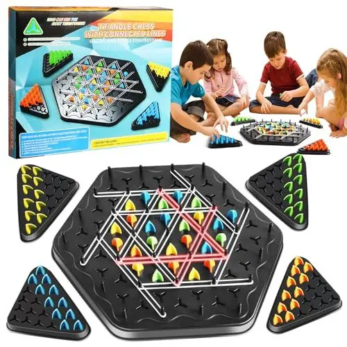Produktbild: Triggle Game, Triggles Spiel, Triggle Brettspiel, Spiel Mit Gummibändern Dreieck, Klassisches Kettendreieck Schachspiel für Desktops, Partyspiel für Kinder und Erwachsene für 2–4 Personen