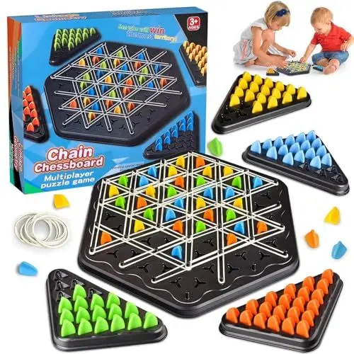 Produktbild: Triggle Spiel mit Gummibänder Tabletop Taktikspiel Kettendreieck Schachspiel Brain Games Triggle Spiel Schach Mehrspieler Geeignet für Kinder und Erwachsene zum Spielen bei Familientreffen