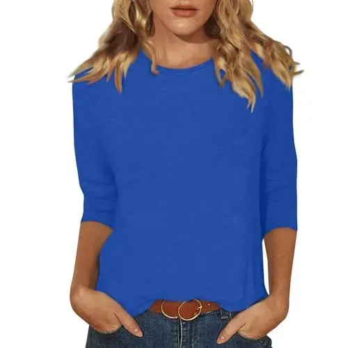 Produktbild: Trikot Damenen Tunikas Sommer Shirts Weite 3/4 Ärmel Hemde Damens Plein Weich Dünner Rundhals Casualen Homewear