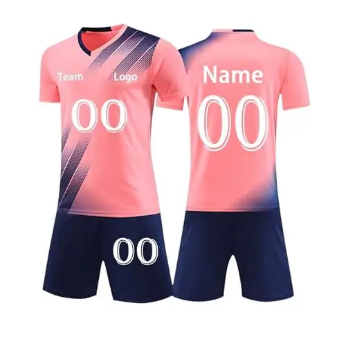 Produktbild: Trikot Kinder mit Namen Nummer Logo Fußball Trikot Herren Selbst Gestalten Fußballtrikots - Custom Jersey Shorts Personalisierte Fussball Trikots Torwarttrikot Bedrucken Rosa 140