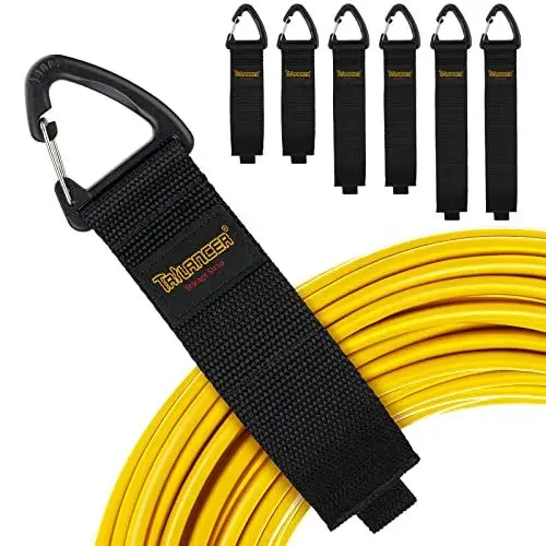 Produktbild: Trilancer Klettband mit Öse mit dreieckiger Schnalle zum Aufhängen an Wänden für Kabel, Drähte, Seile, Schläuche, Organisation für Haus, Garage oder Werkstatt, Patentiertes Design (2xS，2xM，2xL）