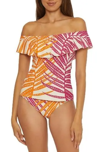 Produktbild: Trina Turk Damen Sheer Tropics Tankini, schulterfrei, tropischer Palmblatt-Druck, Strandvertuschung Überwurf für Schwimmbekleidung, Mehrfarbig, 38