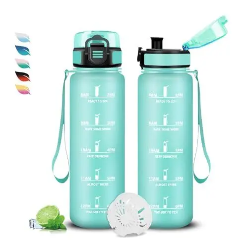Produktbild: Trinkflasche Kinder, Trinkflasche 0 5 liter, Trinkflasche mit Uhrzeit, Trinkflasche Auslaufsicher, Trinkflasche mit Zeitmarkierung, Leicht zu Reinigen, Trinkflasche Erwachsene für Schule, Outdoor