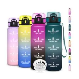 Produktbild: Trinkflasche Sport, Wasserflasche 1l, Trinkflasche Auslaufsicher, Flasche mit Zeitmarkierung, Wasserflasche Kohlensäure Geeignet, Leicht zu Tragen und zu Reinigen, für Fitness, Schule, Büro, Fahhrad
