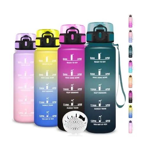 Produktbild: Trinkflasche Sport, Wasserflasche 1l, Trinkflasche Auslaufsicher, Flasche mit Zeitmarkierung, Wasserflasche Kohlensäure Geeignet, Leicht zu Tragen und zu Reinigen, für Fitness, Schule, Büro, Fahhrad