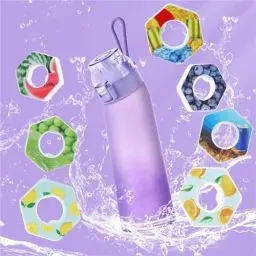 Produktbild: Trinkflasche mit Geschmack, 700ml Luft Wasserflasche mit 7 Pods, Air Bottle, Up Flasche mit Geschmack, Trinkflasche Geschmack, Wasserflasche mit Geschmack, Water Bottle with Flavor, Lila