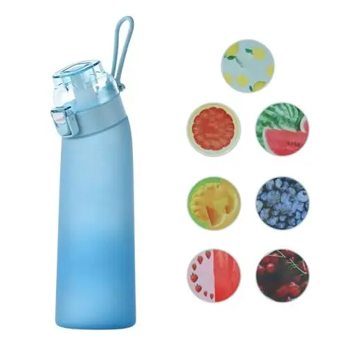 Produktbild: Trinkflasche mit Geschmack, Flasche Starter Set Blau Flasche Original, Trinkflasche 700ml mit 7 Duft Pods, Luft Wasserflasche mit Geschmack, Trinkflasche Set, Water Bottle with Flavor