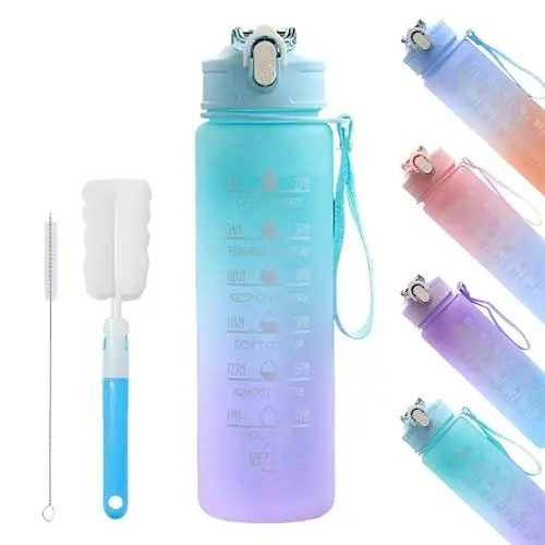 Produktbild: Trinkflasche mit Strohhalm, Wasserflasche kohlensäure geeignet, 750ml, BPA-freie Tritan Trinkflasche mit Deckel und Auslaufsicher, Water Bottle für Outdoor, Sport, Gym (Farbverlauf Grün, 750ml)