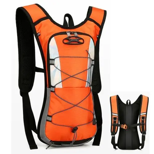 Produktbild: Trinkrucksack Fahrrad, Kleiner Fahrradrucksack, Hydration Pack mit Helmnetz, Laufrucksack Wasserdicht Rucksäcke für Herren & Damen, Wandern Klettern, Fahrradfahren, Laufsport (orange)