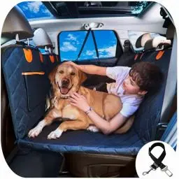 Produktbild: Trio Gato Rücksitzverlängerung für Hunde, Autositzbezug mit Harter verstärkter Unterseite und Netzstoff. Strapazierfähige Hängematte, große Seitenklappen, vollständiger Auto-/UV-Schutz, Türen,