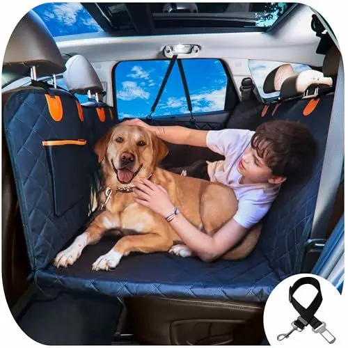 Produktbild: Trio Gato Rücksitzverlängerung für Hunde, Autositzbezug mit Harter verstärkter Unterseite und Netzstoff. Strapazierfähige Hängematte, große Seitenklappen, vollständiger Auto-/UV-Schutz, Türen,