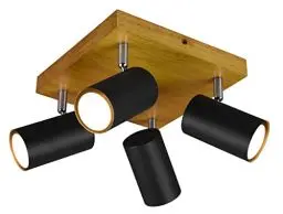 Produktbild: Trio Leuchten Deckenleuchte Marley 812400432, Metall Schwarz matt, Holz, exklusiv 4x GU10
