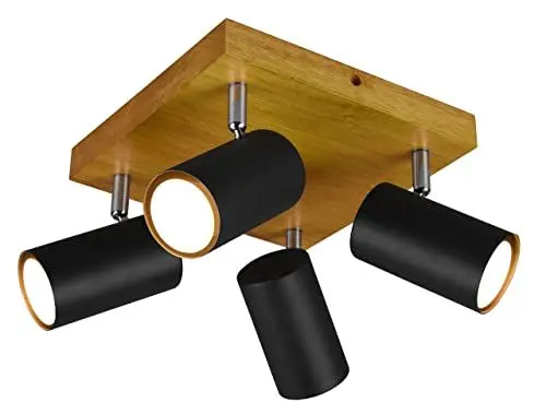 Produktbild: Trio Leuchten Deckenleuchte Marley 812400432, Metall Schwarz matt, Holz, exklusiv 4x GU10