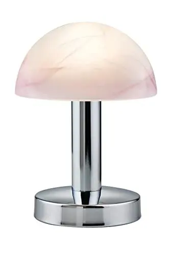 Produktbild: Trio Leuchten LED Tischleuchte Fynn II 599110106, Metall Chrom, Glas alabasterfarbig purple, inkl. 1x E14 4.9 Watt LED, Touch-Me-Funktion (4-fach schaltbar, 3 Helligkeitsstufen), Höhe 21cm