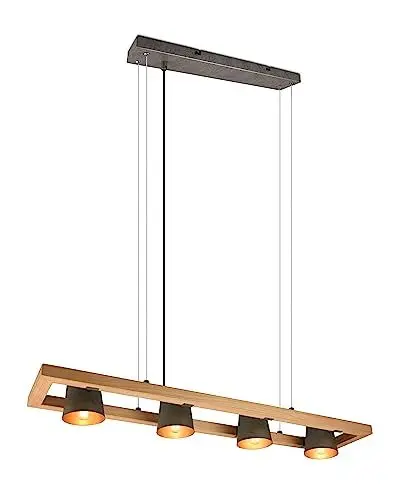 Produktbild: Trio Leuchten Pendelleuchte Bell 301900467, Metall Nickel antik, Holz, exkl. 4x E14