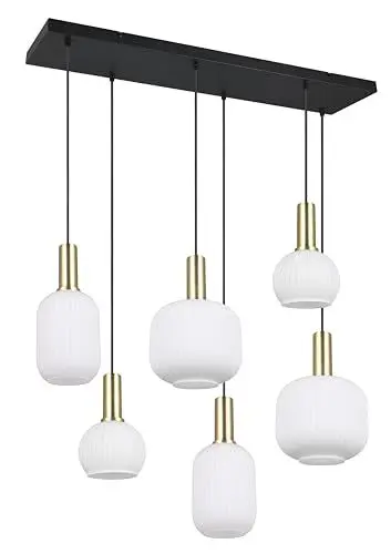 Produktbild: Trio Leuchten Pendelleuchte Diva 319800608, Metall Messing/Schwarz matt, Glas Weiß, exkl. 6x E27