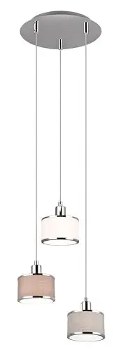 Produktbild: Trio Leuchten Pendelleuchte Kaprun 311630306, Metall Chrom, Schirm Stoff grau, exkl. 3x E14