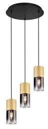 Produktbild: Trio Leuchten Pendelleuchte Robin 310630354, Metall Messing matt, Glas rauchfarbig, exklusiv 3x E27