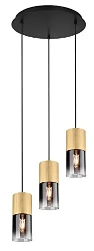 Produktbild: Trio Leuchten Pendelleuchte Robin 310630354, Metall Messing matt, Glas rauchfarbig, exklusiv 3x E27
