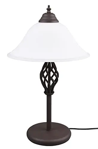 Produktbild: Trio Leuchten Tischleuchte Rustica 501000224, Metall rostfarbig, Glas weiß matt, exklusiv 2x E14