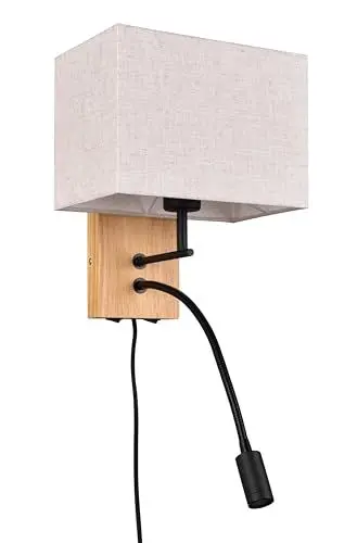 Produktbild: Trio Leuchten Wandleuchte Nilam 212870236, Holz naturbelassen, Schirm Stoff, exkl. 1x E27, Lesearm inkl. 3.1 Watt LED, Flex Connect, Weiß