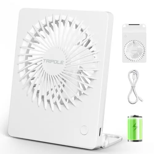 Produktbild: TriPole Schreibtisch Ventilator Batteriebetrieben, 180° Tragbarer Ventilator, 3-Geschwindigkeits USB-Ventilator, Ultradünner Mini-Ventilator für Home Office Reisegeschenke für Frauen Männer, Weiß