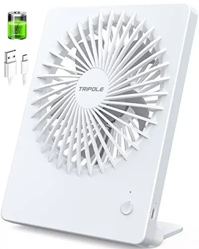 Produktbild: TriPole Tischventilator Leise, 2000mAh Ladefähige USB Ventilatoren Ausführen Bis zu 4-16 Std, 3 Geschwindigkeiten Tragbarer Akkulüfter-30dB, 180°Einstellbar, für Büro, Bibliothek, Reise-Weiß