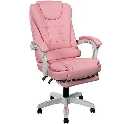 Produktbild: TRISENS Bürostuhl mit Fußstütze und flexiblen 3-Punkt-Armlehnen - Schreibtischstuhl im Lederoptik-Design - ergonomischer Bürosessel mit verstellbaren Rückenlehne für gesündere Sitzhaltung, Farbe:Rosa