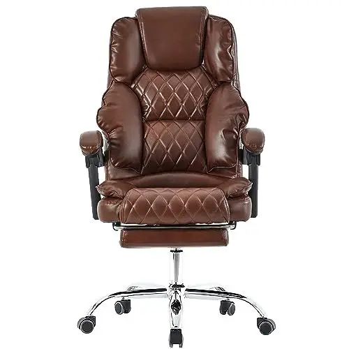 Produktbild: TRISENS Bürostuhl mit Fußstütze und flexiblen 3-Punkt-Armlehnen - Schreibtischstuhl in Lederoptik mit Chrom-Base - ergonomischer Bürostuhl mit Verstellbarer Rückenlehne, Farbe:Dunkelbraun