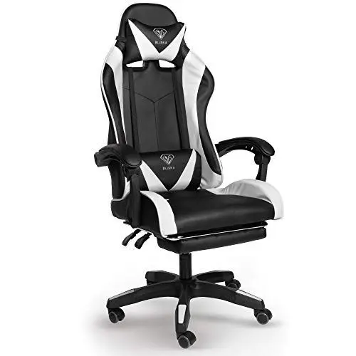 Produktbild: TRISENS Gaming-Stuhl mit Fußstützen - Bürostuhl ergonomisch stufenlos einstellbar - Gamer Chefsessel, Computer Office Chair, Schreibtischstuhl, Büro Stuhl, Farbe:Schwarz/Weiß