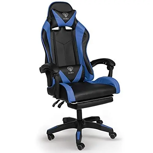 Produktbild: TRISENS Gaming-Stuhl mit Fußstützen - Bürostuhl ergonomisch stufenlos einstellbar - Gamer Chefsessel, Computer Office Chair, Schreibtischstuhl, Büro Stuhl, Farbe:Schwarz/Blau