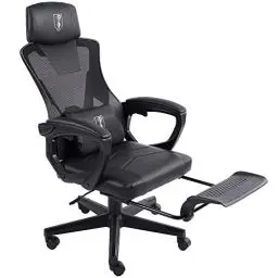 Produktbild: TRISENS Gaming Stuhl im modernen Racing-Design mit einklappbarer Fußstütze - Gaming Chair mit flexiblen Armlehnen - ergonomischer Gaming Schreibtischstuhl mit extra Stützkissen, Farbe:Schwarz