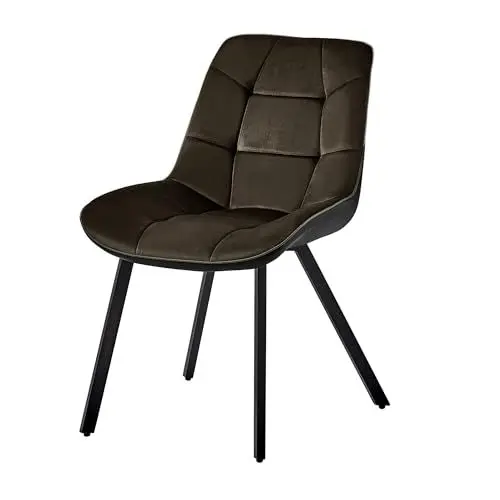 Produktbild: TRISENS Moderne Esszimmerstühle in Samt Lederoptik Esstischstühle - gepolsterte Küchenstühle mit abgestepptem Bezug - stabile Stühle Esszimmer mit Metallgestell, Farbe:Braun, Menge:1 St.