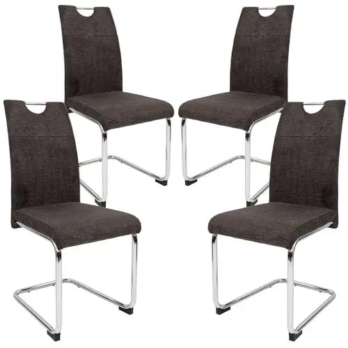 Produktbild: TRISENS Moderne Esszimmerstühle mit Stoffbezug - gepolsterte Esstischstühle Freischwinger mit robustem Chrom Gestell, Farbe:Braun-Grau, Menge:4 St.