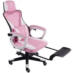 Produktbild: TRISENS Gaming Stuhl im modernen Racing-Design mit einklappbarer Fußstütze - Gaming Chair mit flexiblen Armlehnen - ergonomischer Gaming Schreibtischstuhl mit extra Stützkissen, Farbe:Schwarz/Rosa