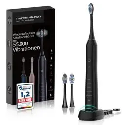 Produktbild: Tristan Auron Schallzahnbürste mit 55.000 Schwingungen - IPX7 Wasserdicht - 60 Tage Akku - 5 Putzmodi + inkl. 2 Aufsätze + Ladegerät für elektrische Zahnbürste Business Edition (Schwarz)