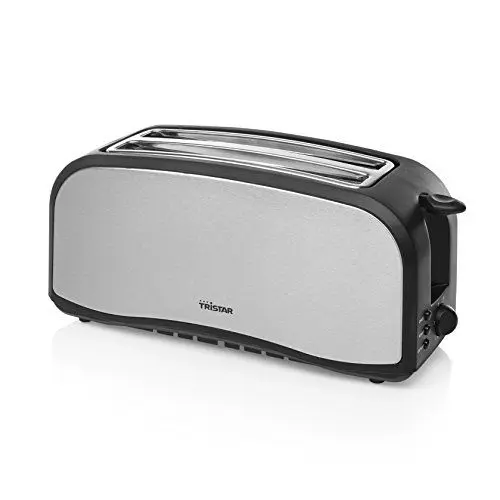 Produktbild: Tristar Edelstahl Toaster mit Brötchenaufsatz - 6 Bräunungsstufen/2 x Langschlitz Toastkammern/herausnehmbares Krümmelfach/mit Abbruch-, Auftau- und Abtaufunktion, BR-1046