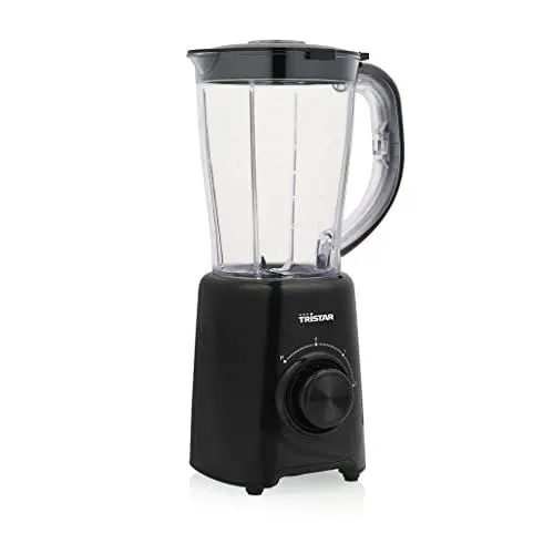 Produktbild: Tristar Standmixer – 1,5 Liter Krug, 500 Watt, 4 Edelstahlklingen, 2 Geschwindigkeitsstufen, Impuls-Funktion, BL-4476, Matt Schwarz