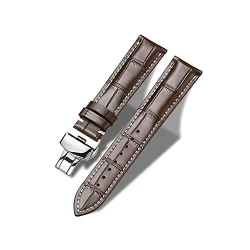 Produktbild: Tristraps Echtes Leder Armband mit Schmetterlings Faltschließe 12mm-24mm Schwarz Braun Ersatz Uhrenarmband für Herren Damen Wasserdicht Schweißdicht