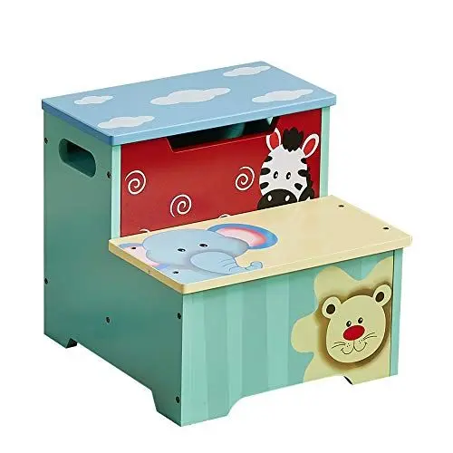 Produktbild: Tritthocker für Kinder | Kindertritthocker mit Aufbewahrung | Tragbare & leichte Double Step Hocker für Kleinkinder Kinder Jungen Mädchen Trittschemel aus Holz für Kleinkinderzimmer (Aqua)