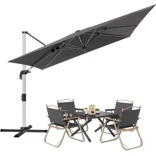 Produktbild: TRIUMPHKEY Sonnenschirm aus Aluminium 300×300cm mit Abdeckung, Rechteckiger Garten Sonnenschirm mit Kurbel schwenkbar und neigbar, UV50+, Wasserdichter Garten-Sonnenschirm