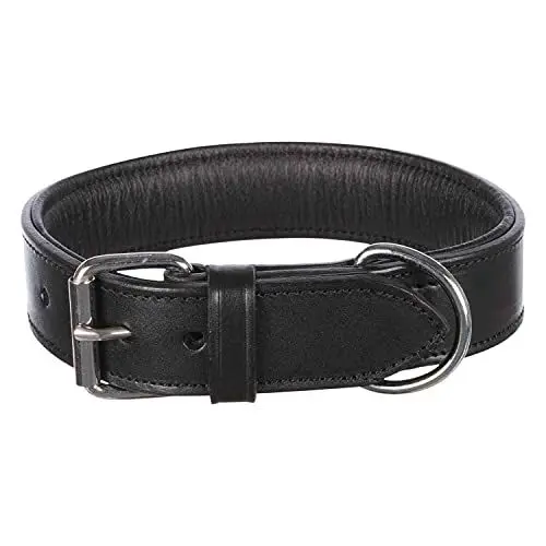 Produktbild: TRIXIE Active Halsband Leder Größe M: Halsumfang 38–47 cm/40 mm in schwarz - stilvolles Lederhalsband für mittelgroße Hunde, genäht und unterfüttert, 1847