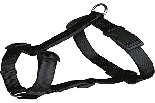 Produktbild: TRIXIE Classic H-Geschirr Größe S–M: Brustumfang 40–65 cm/15 mm in schwarz - verstellbares Führungsgeschirr mit Bruststeg, Nacken- und Bauchgurt für kleine Hunde, 14311