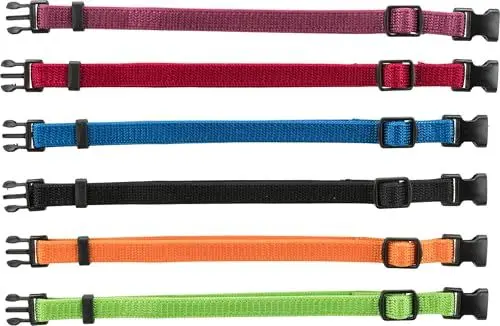 Produktbild: TRIXIE Junior Welpenhalsband Größe S–M: Halsumfang 17–25 cm/10 mm in schwarz, rot, royalblau - kleines Hundehalsband für kleine bis mittelgroße Hunde, 6er Set zur Gewöhnung, 15551