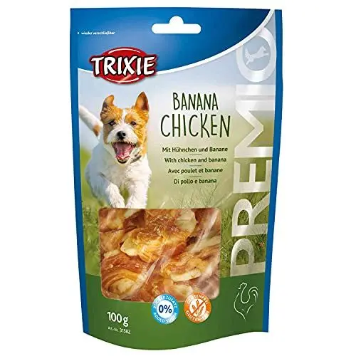 Produktbild: Trixie Premio Banana Chicken | 100 g | Ergänzungsfuttermittel für Hunde | Mit Huhn und Banane | 61 % Fleischgehalt | Glutenfreie Rezeptur | Ohne Zuckerzusatz