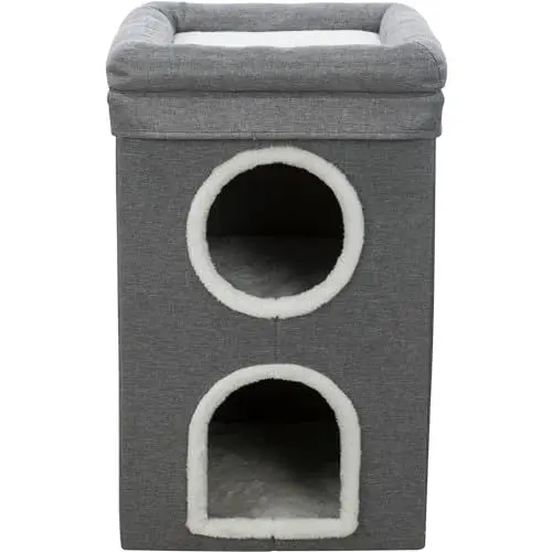 Produktbild: TRIXIE Saul Katzenhaushöhle | 2-stöckiger Hüttenturm | Kratzfläche | faltbar für einfache Lagerung | grau