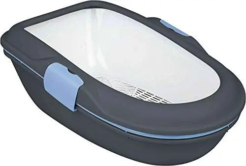 Produktbild: TRIXIE Katzentoilette Berto - mit 3 teiligem Trennsystem - hygienische Reinigung - 2 Schalen, 1 Sieb und 1 Rand - Easy Click-Verschlüsse - Kunststoff - 39 × 22 × 59 cm - grau - 40154